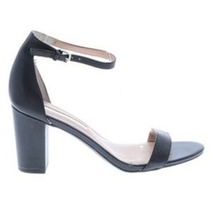 Audrey Brooke Nadine Black Open Toe Block Heel Ankle Strap Heels